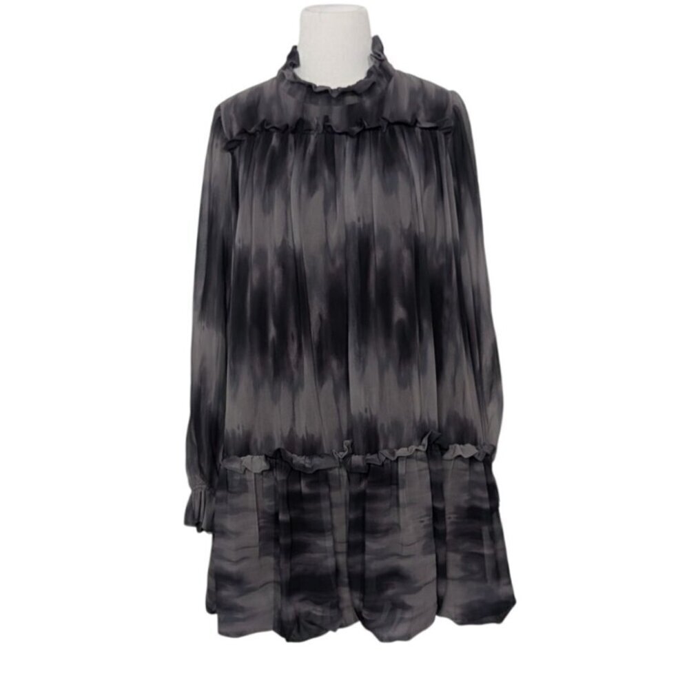 Toccin x RTR Tie Dye Babydoll Dress Womens Size 8 Black Gray Long Sleeve Mini